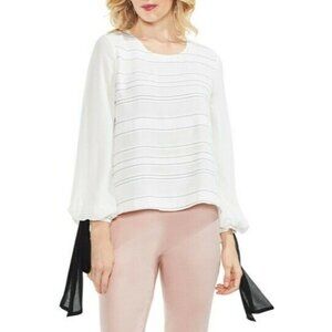 Vince Camuto Womens Ivory Cuff Bubble Sleeve Jacquard Stripe Top